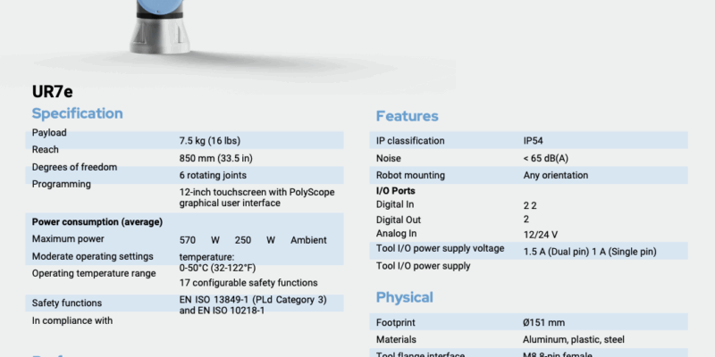 Universal RobotsUR7e Technical Specification