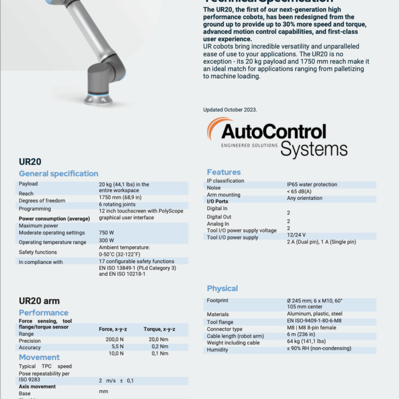Universal Robots UR20 Technical Specification