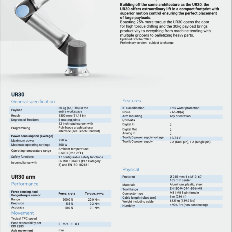 Universal Robots UR30 Technical Specification
