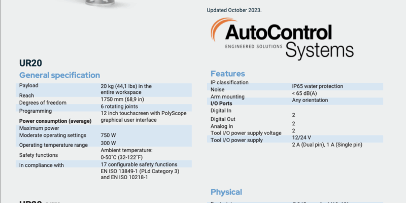 Universal Robots UR20 Technical Specification