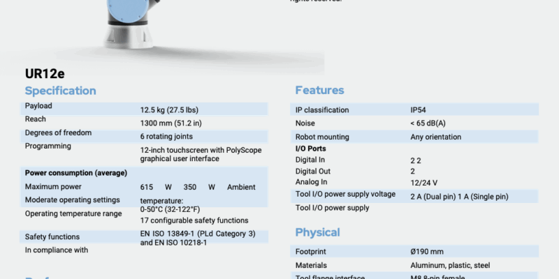 Universal Robots UR12e Technical Specification