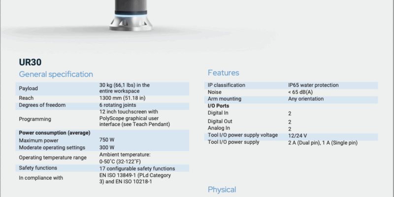 Universal Robots UR30 Technical Specification